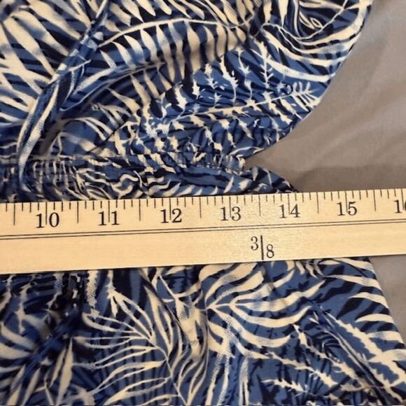 Fab'rik Tiered Mini Dress Blue Tropical Palm Leaf Print Elastic Waist Size Small - Picture 8 of 10